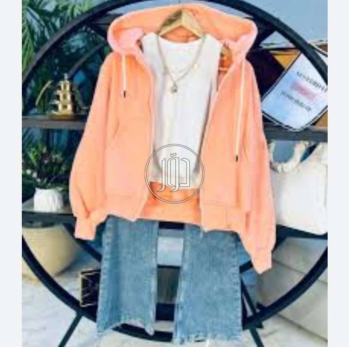 هودى ( جاكيت بسحاب)  لون برتقالى فاتح او خوخى